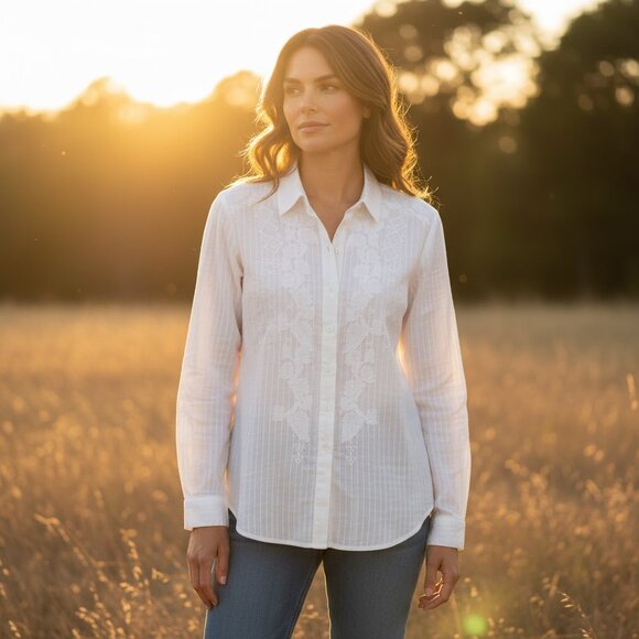 Dylan White Embroidered Button Down Shirt XS - Picture 1 of 16